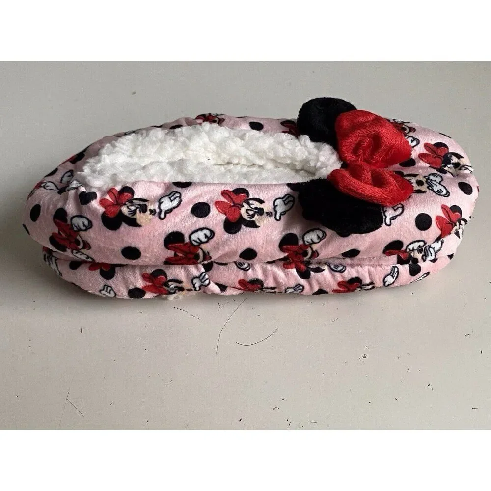 Disney Minnie Mouse Ears Bow Fuzzy‎ Babba Women’s Slipper Socks Sz S/M 5.5/7.5